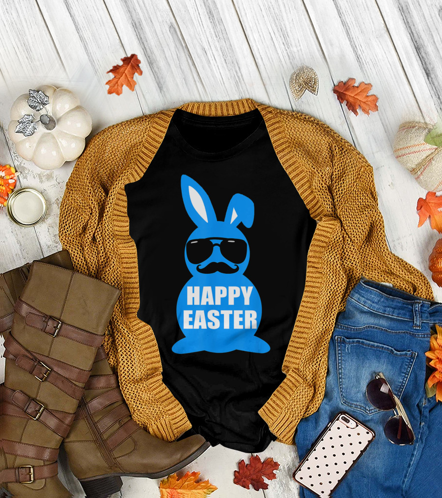 Happy Easter Bunny with Sunglasses and Mustache T-Shirt