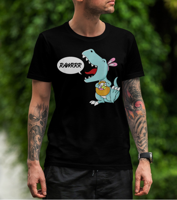 Rawrrr Bunnysaurus Rex Easter Dinosaur With Basket T-Shirt