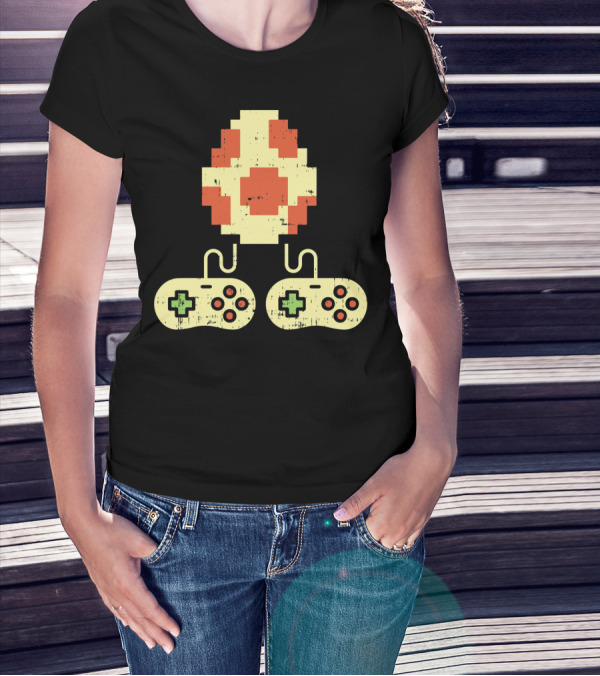 Easter Egg Pixel Art With Retro Game Controllers Gamer Gaming T-Shirt