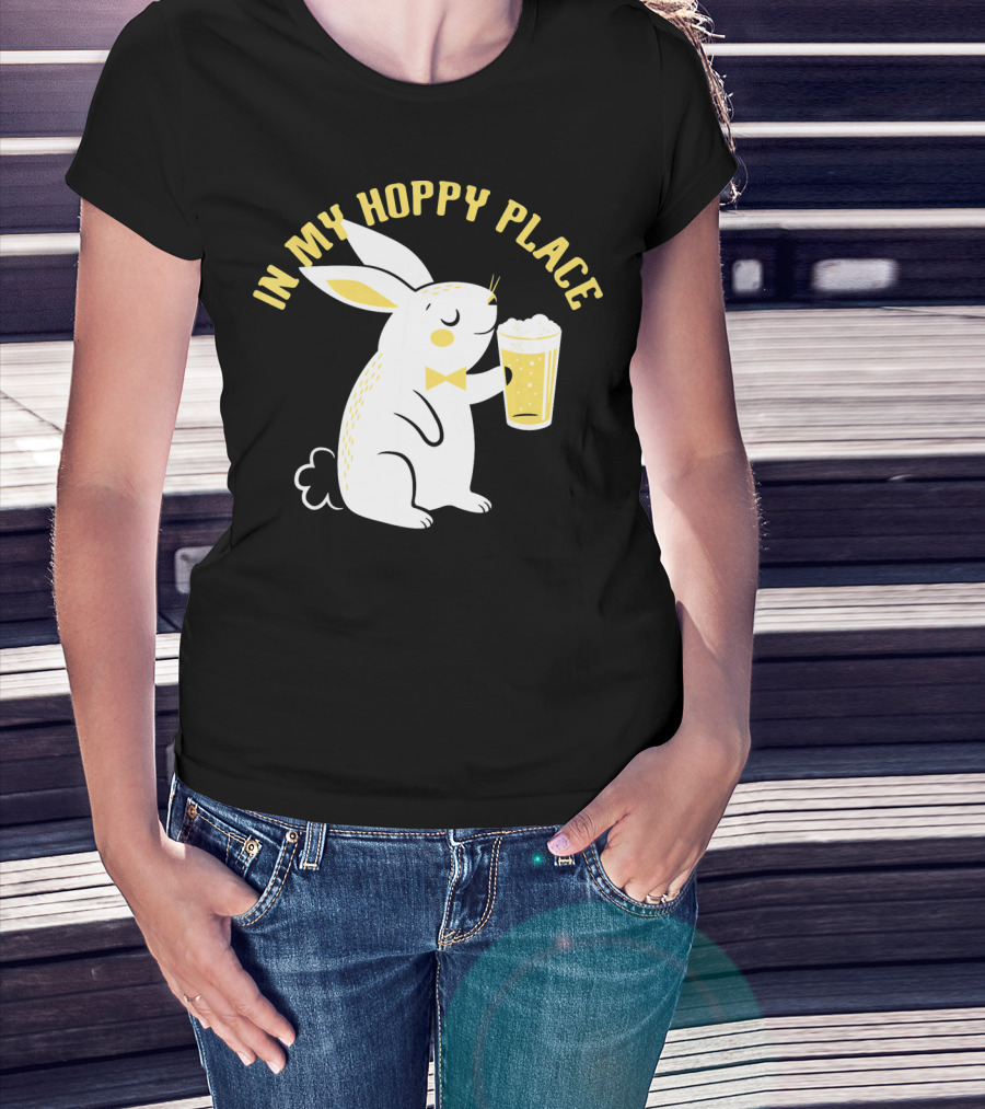 In My Hoppy Place Cute Bunny Drinking Beer T-Shirt