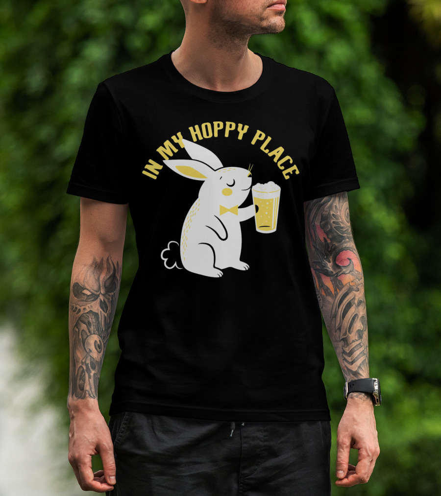 In My Hoppy Place Cute Bunny Drinking Beer T-Shirt