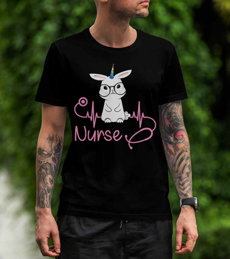 Nurse Unicorn Bunny Stethoscope Heartbeat T-Shirt