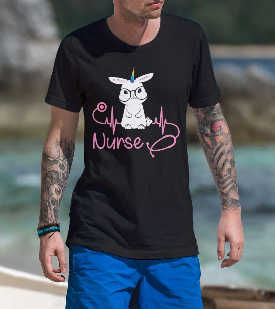 Nurse Unicorn Bunny Stethoscope Heartbeat T-Shirt