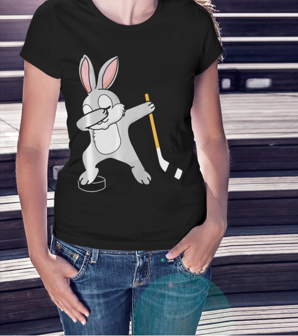 Dabbing Bunny Playing Hockey Easter Day T-Shirt