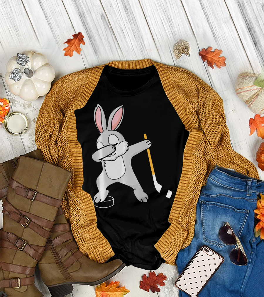 Dabbing Bunny Playing Hockey Easter Day T-Shirt