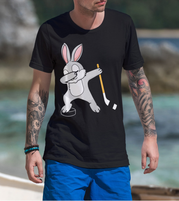 Dabbing Bunny Playing Hockey Easter Day T-Shirt