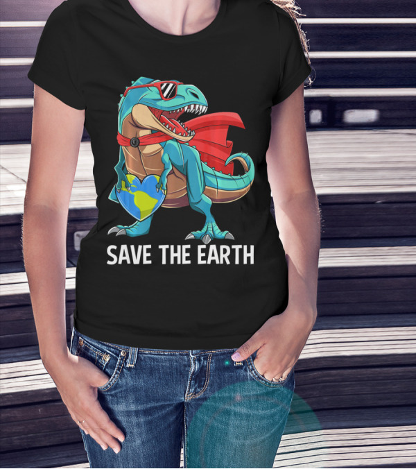 Save The Earth Dinosaur Kids Boys Earth Day T-Shirt
