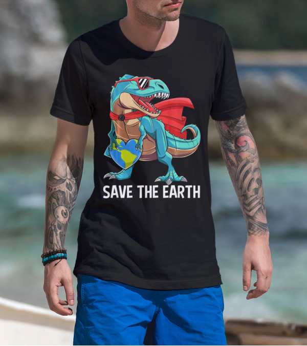Save The Earth Dinosaur Kids Boys Earth Day T-Shirt