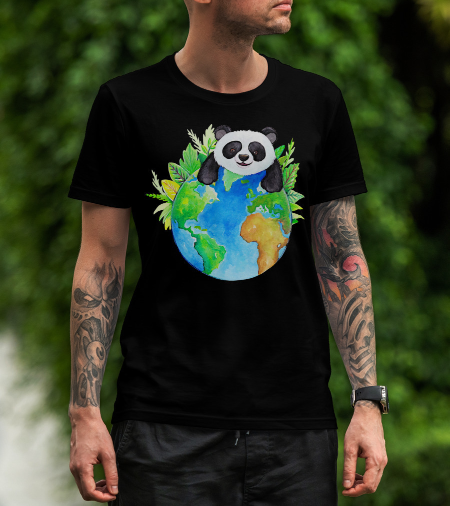 Cute Earth Panda Bear With Green Foliage T-Shirt