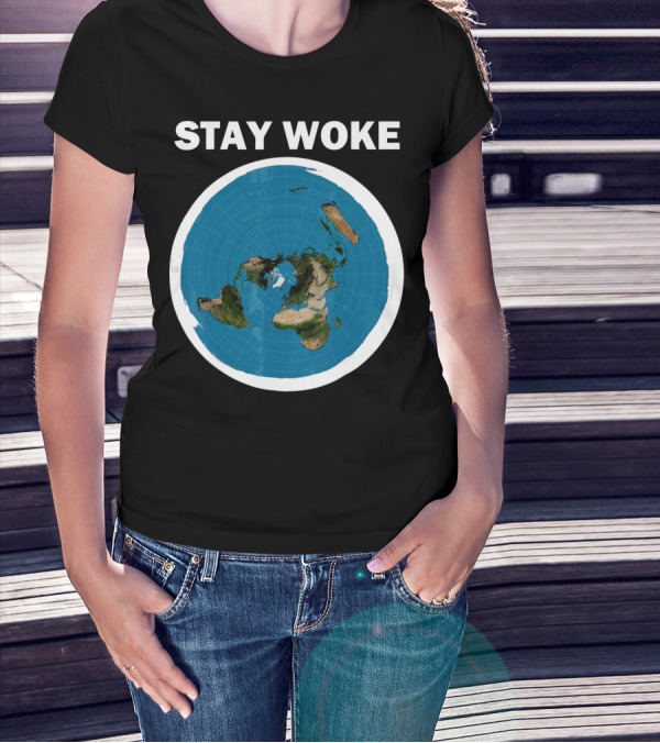 Stay Woke Flat Earth Map Representation T-Shirt