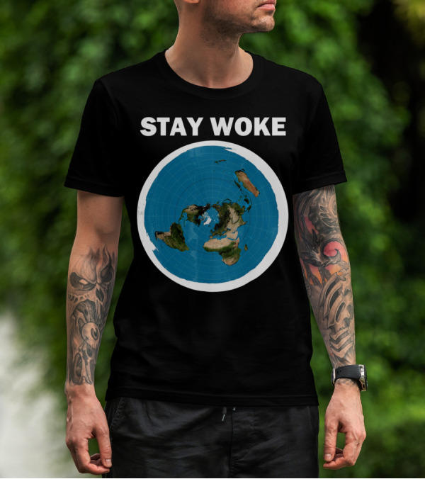 Stay Woke Flat Earth Map Representation T-Shirt