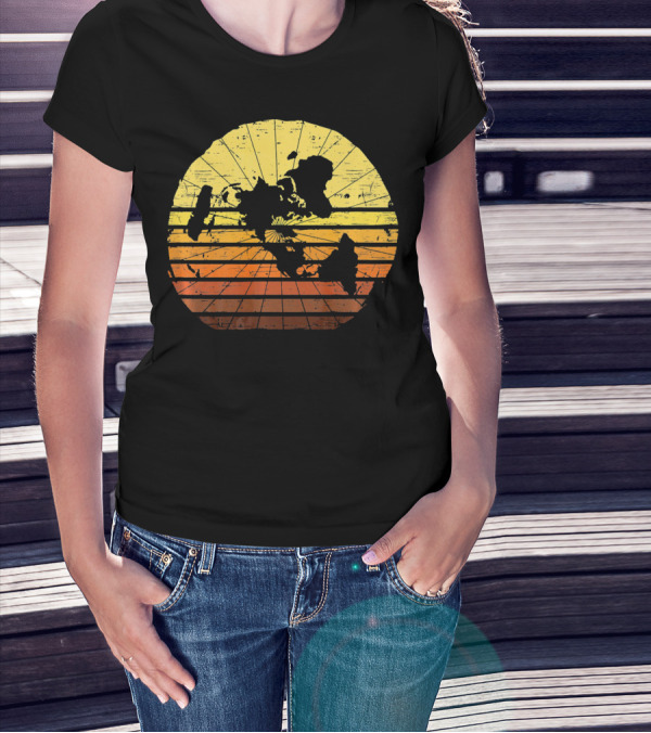 Flat Earth Map Vintage Retro Distressed Stripes T-Shirt