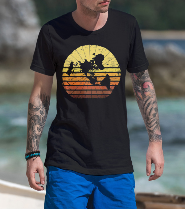 Flat Earth Map Vintage Retro Distressed Stripes T-Shirt