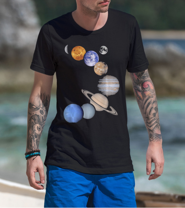 Planet Solar System Earth Moon Sun Mars Jupiter Saturn Neptune Uranus T-Shirt