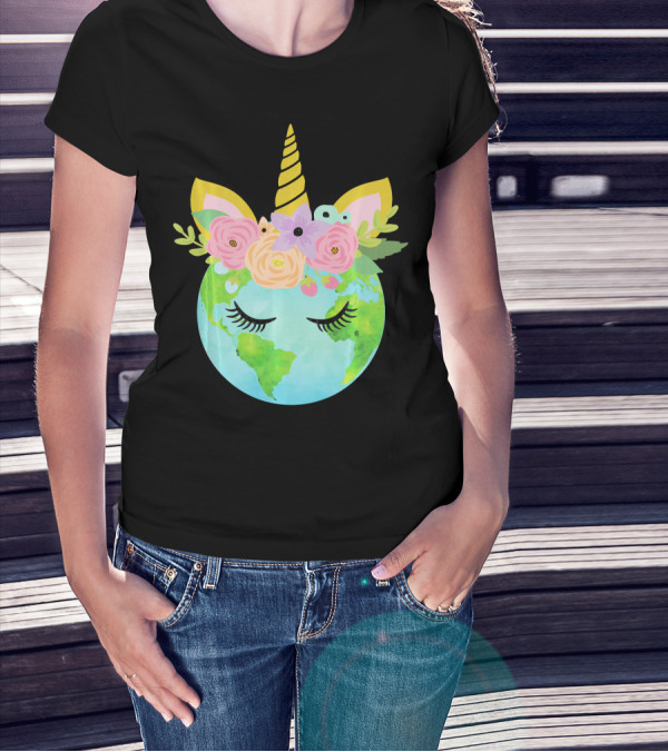 Floral Unicorn Globe For Earth Day T-Shirt