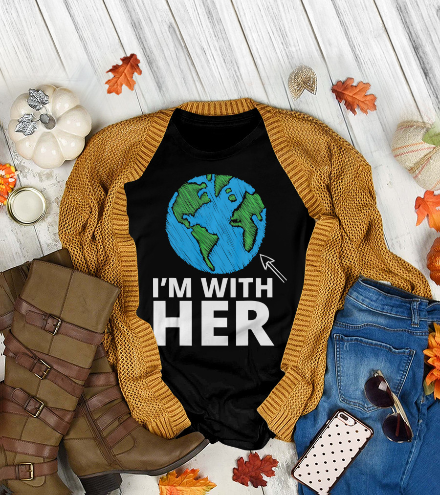 I'm With Her Earth Planet Arrow Earth T-Shirt