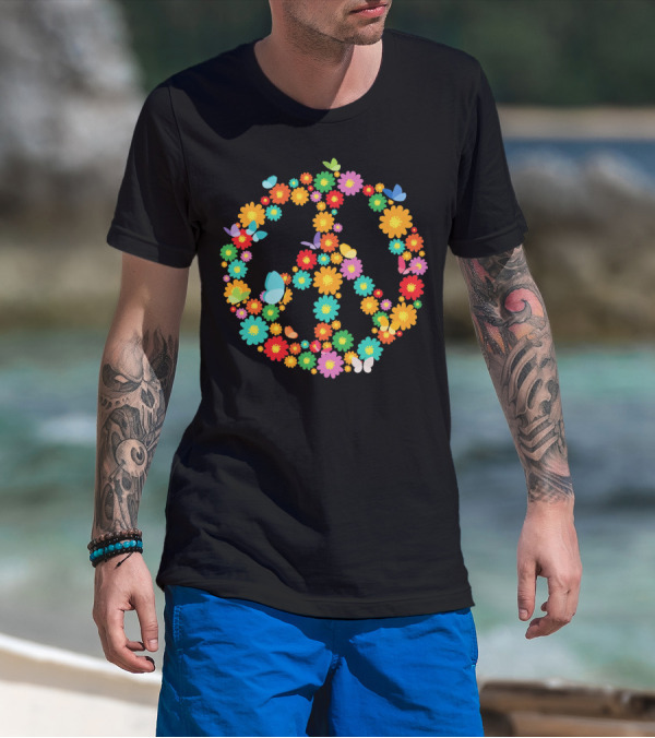 Earth Day Daisy Flower Peace Sign With Butterflies T-Shirt