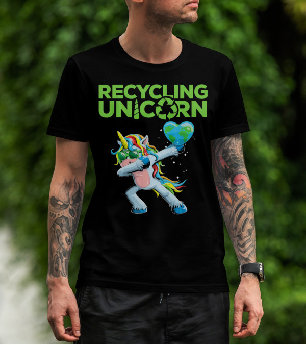 Recycling Unicorn Dabbing With Earth Heart T-Shirt
