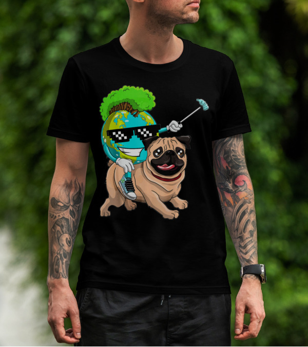 Earth Day Pug With Cool Recycling Globe And Sunglasses T-Shirt