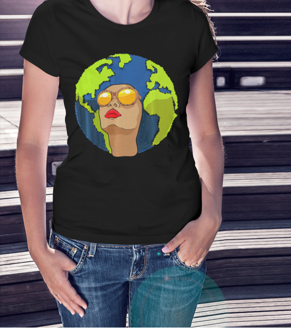 Arbor Mother Earth Day Sunglasses Reflection Globe Face T-Shirt