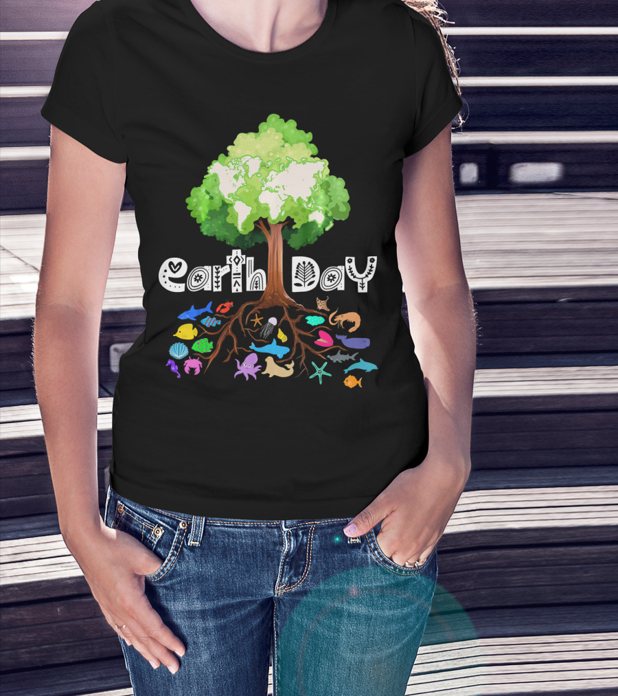 Earth Day Tree And Marine Life For Kids Women Men Adult Nat T-Shirt