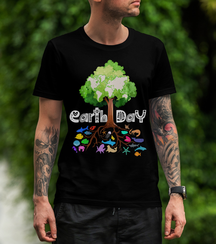 Earth Day Tree And Marine Life For Kids Women Men Adult Nat T-Shirt