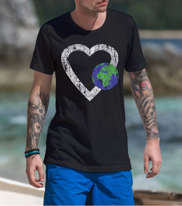 I Love Planet Earth Day Climate Change Heart World T-Shirt
