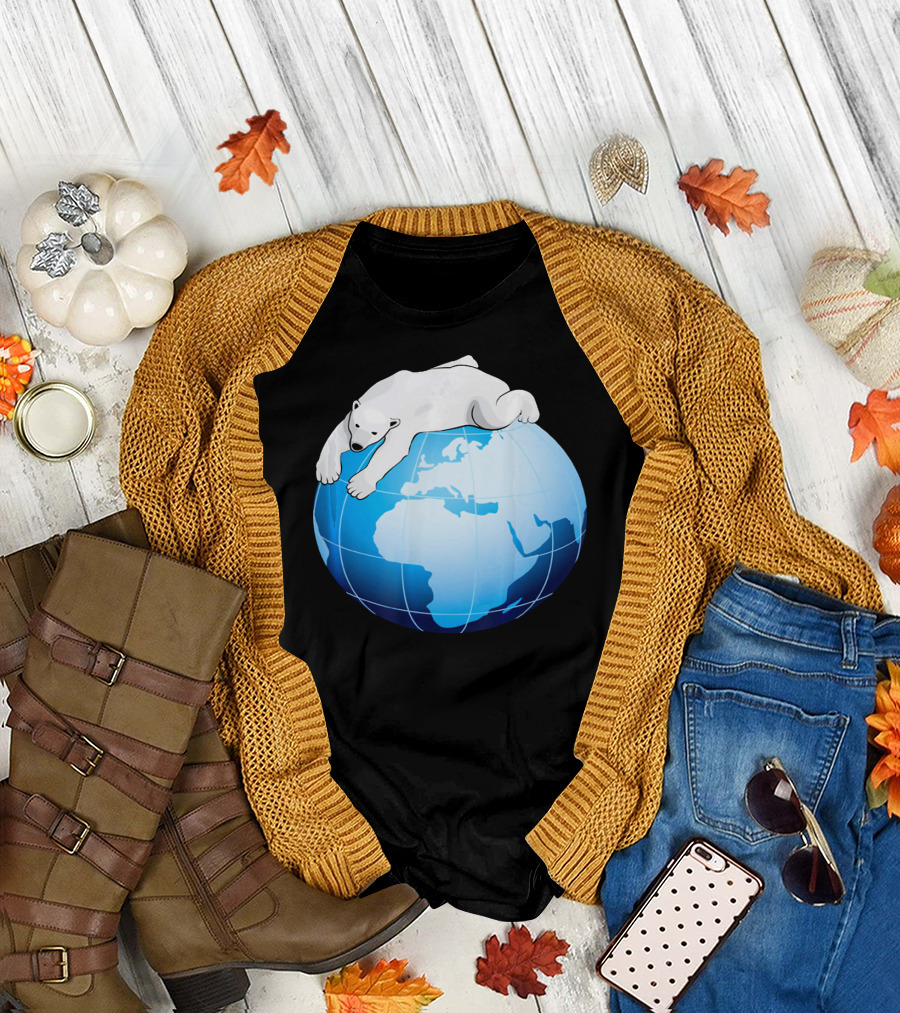 Cute Polar Bear Hugging Earth for Earth Day T-Shirt