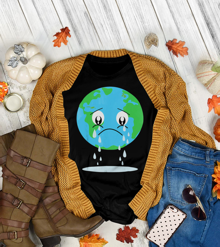 Sad Earth Crying Environmental Green Planet T-Shirt