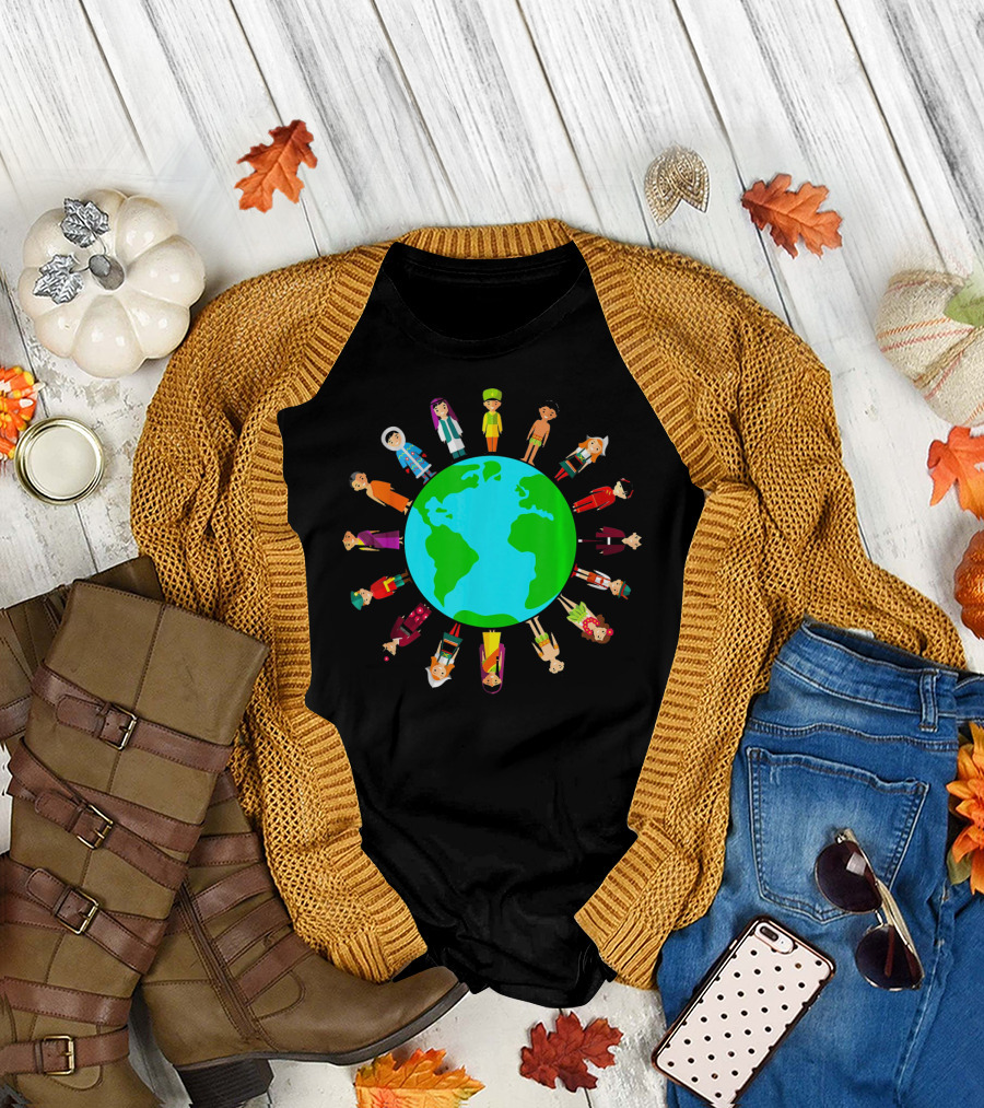 Happy Earth Day Global Unity with Diverse People Around the World T-Shirt