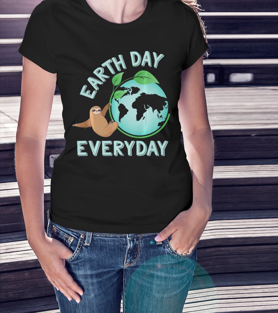 Earth Day Everyday Sloth Hanging On Globe Kids Women T-Shirt