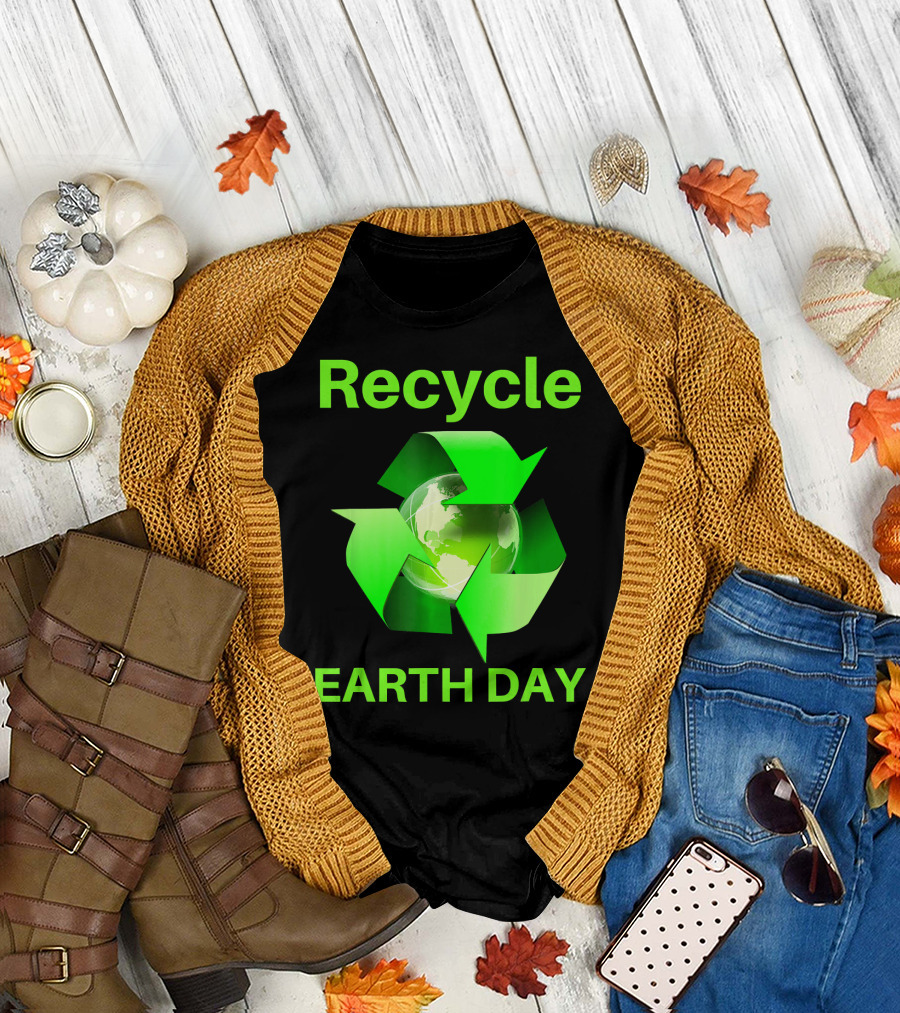Recycle Earth Day Green Arrows Globe T-Shirt