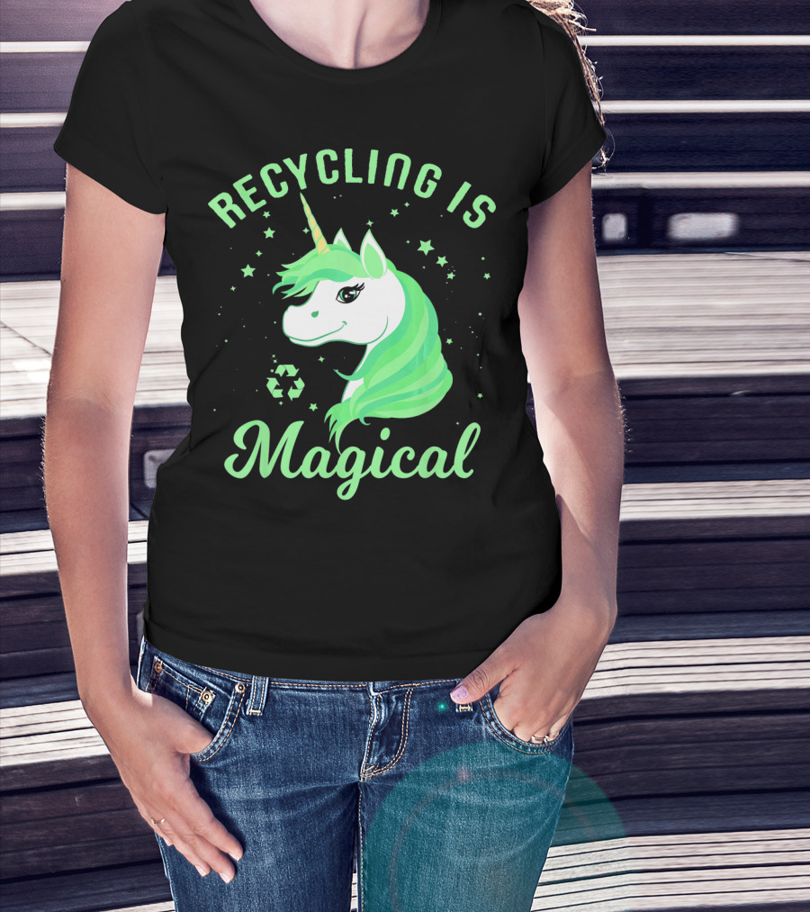 Recycling Is Magical Unicorn Earth Day Green T-Shirt