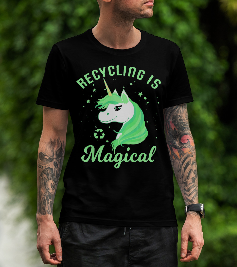 Recycling Is Magical Unicorn Earth Day Green T-Shirt