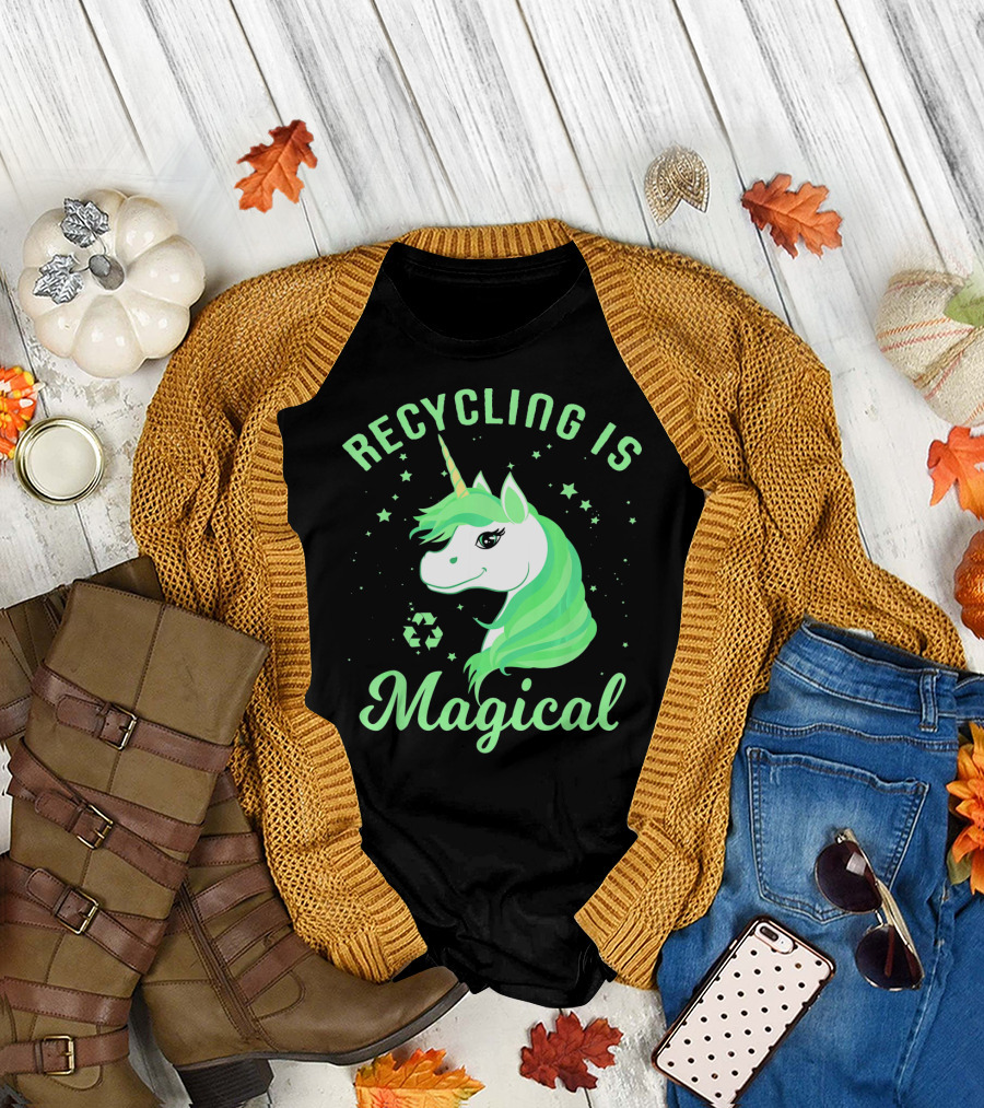 Recycling is Magical Unicorn Earth Day Green T-Shirt