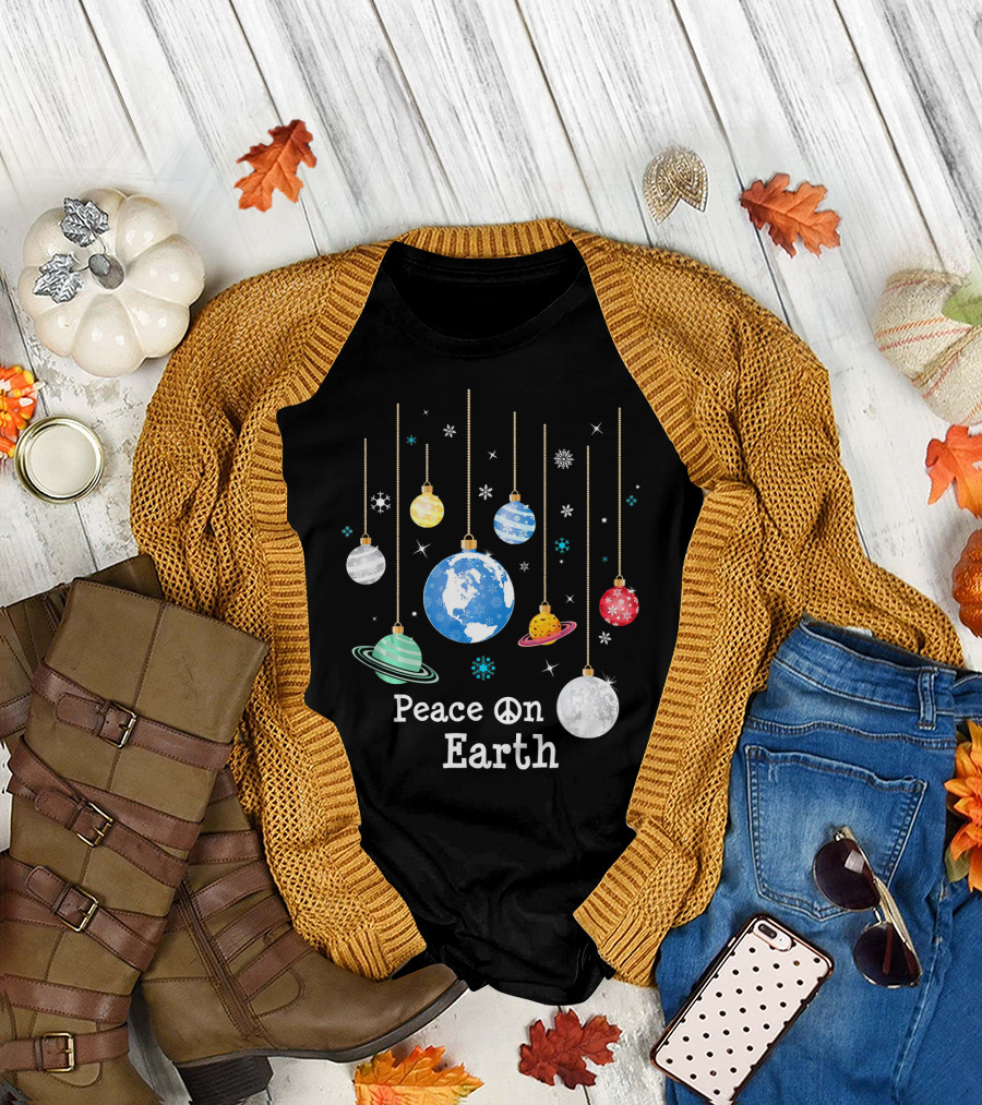 Peace On Earth Planets and Snowflakes Hanging Ornaments T-Shirt