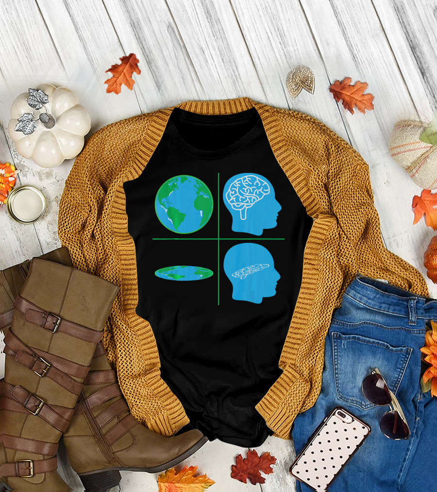 Flat Earth Society Flat Brain Memes Globes and Brain Flatheads T-Shirt