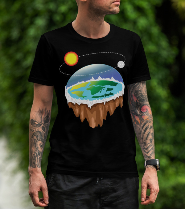 Flat Earth Ice Wall With Floating Sun And Moon Elements T-Shirt