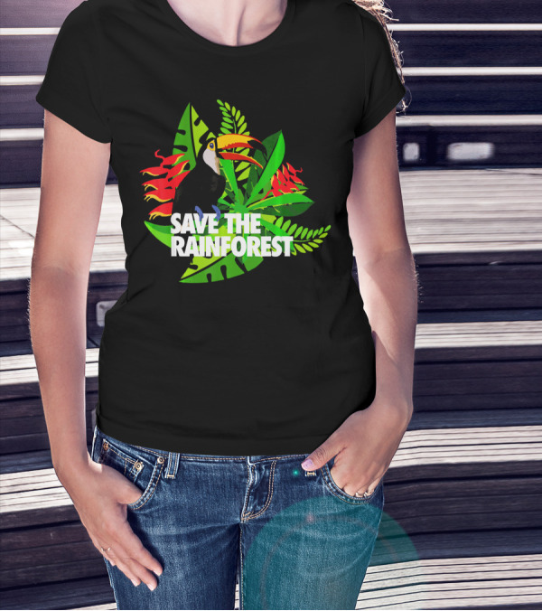 Save The Rainforest Earth Day Toucan Tropical Leaves T-Shirt