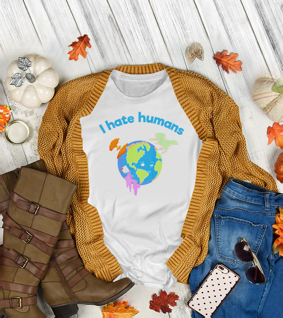 I Hate Humans Earth with Pollution Icons Earth Day Every Day T-Shirt