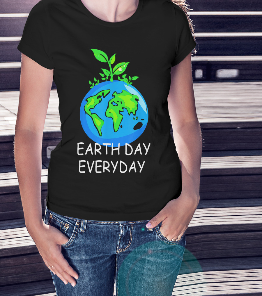 Earth Day Everyday Environmental Awareness Earth With Leaves T-Shirt
