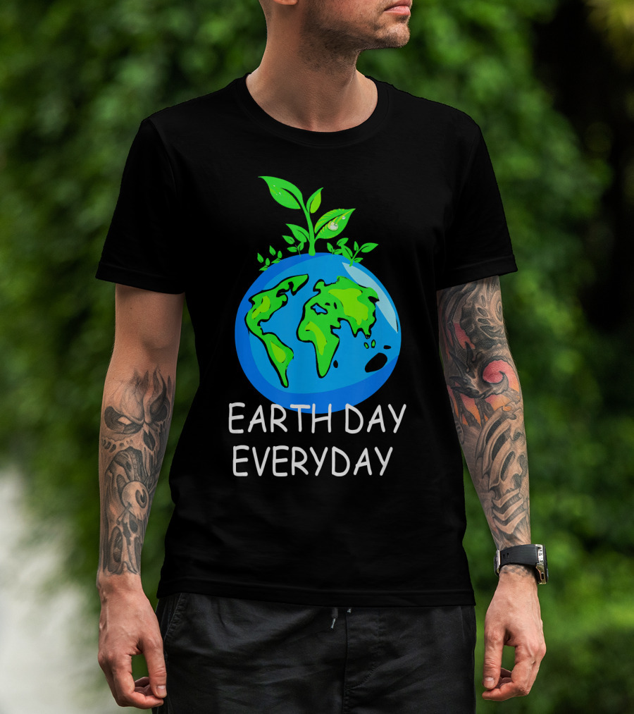 Earth Day Everyday Environmental Awareness Earth With Leaves T-Shirt