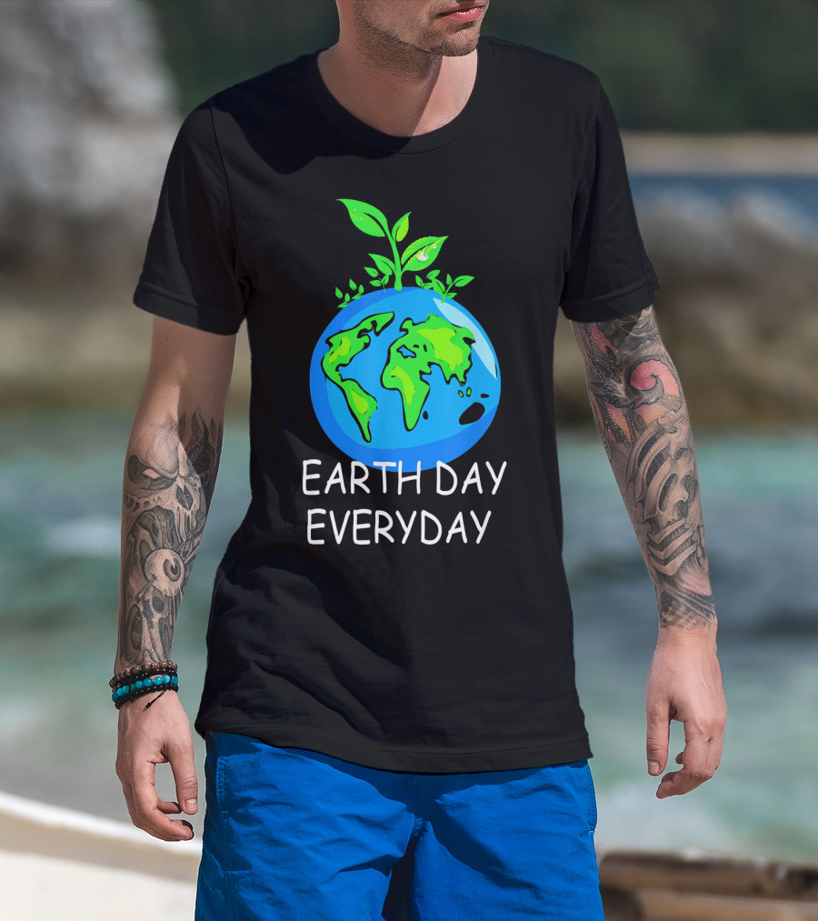 Earth Day Everyday Environmental Awareness Earth With Leaves T-Shirt