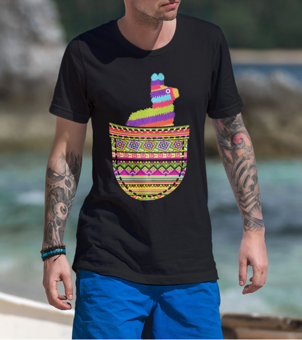 Mexican Pinata Pocket Cinco De Mayo Fiesta Colorful T-Shirt