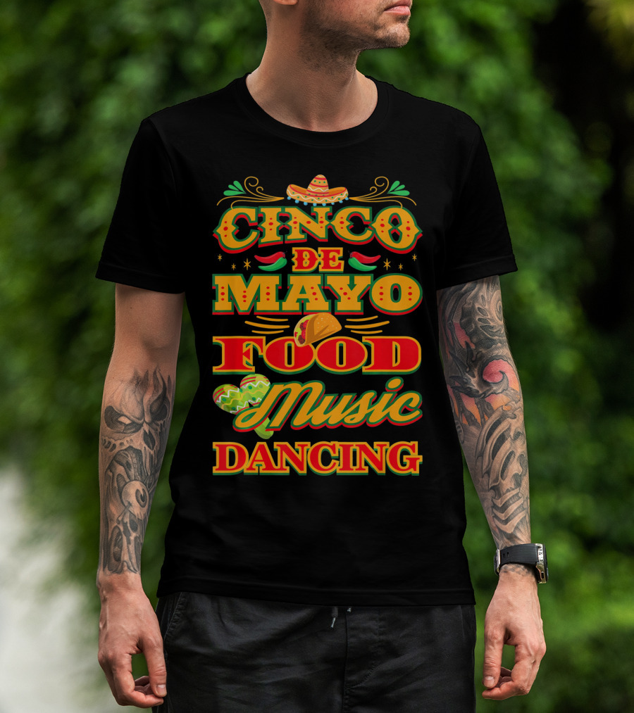 Cinco De Mayo Food Music Dancing Sombrero Taco Decor Elements T-Shirt