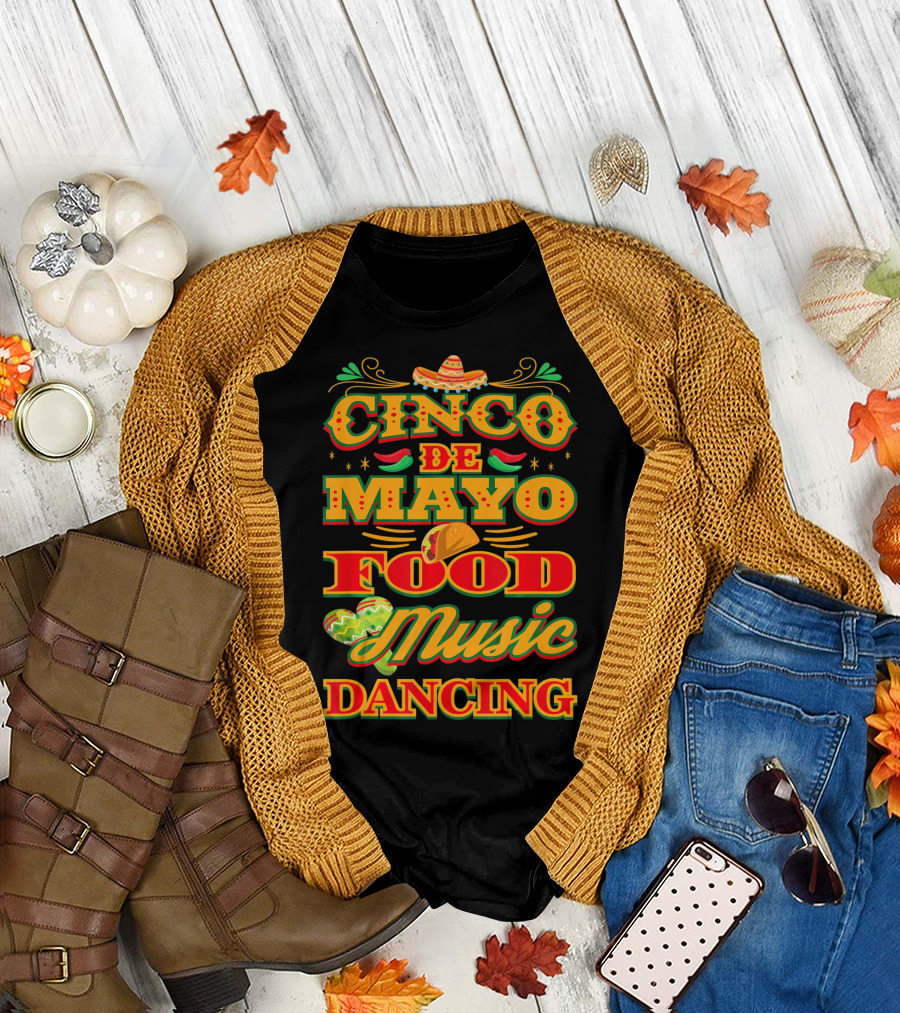 Cinco De Mayo Food Music Dancing Sombrero Taco Decor Elements T-Shirt