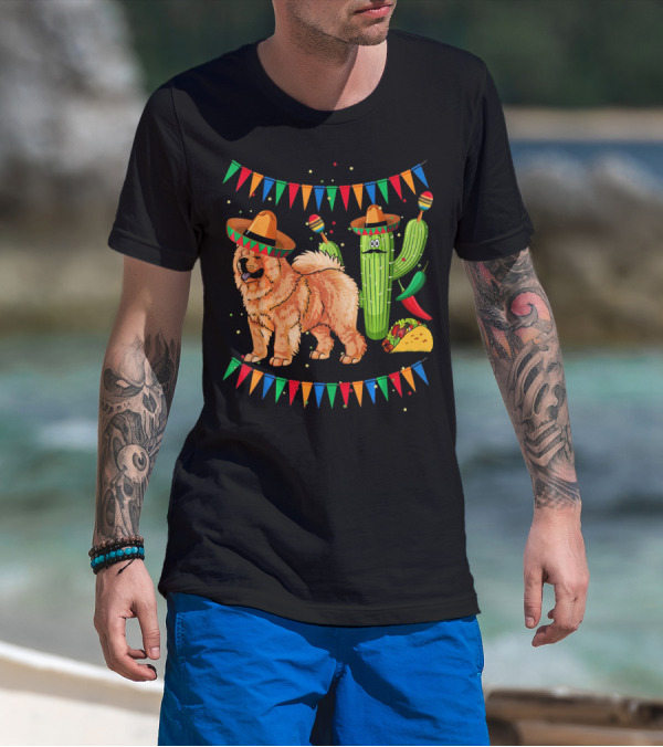 Sombrero Chow Chow Dog Cactus Mexico Cinco De Mayo Fiesta T-Shirt