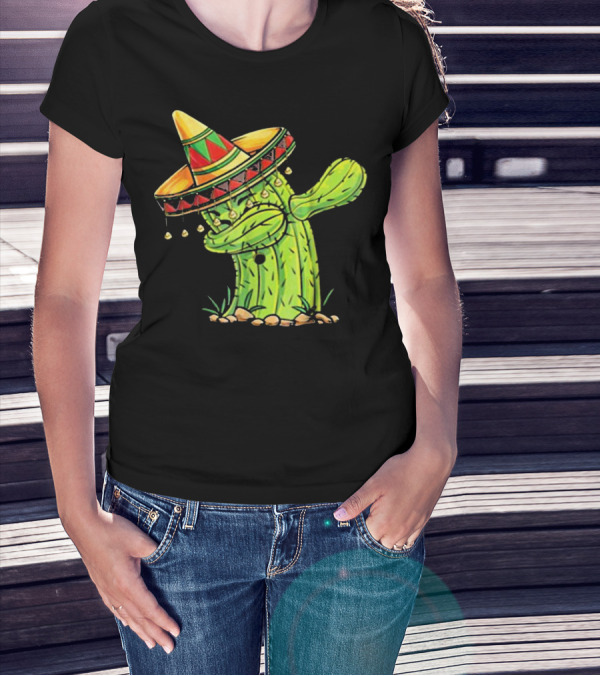 Cinco De Mayo Dabbing Cactus With Sombrero Mex T-Shirt