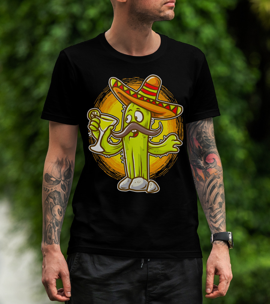 Funny Margarita Cactus Cinco De Mayo Sombrero Mustache Fiesta T-Shirt