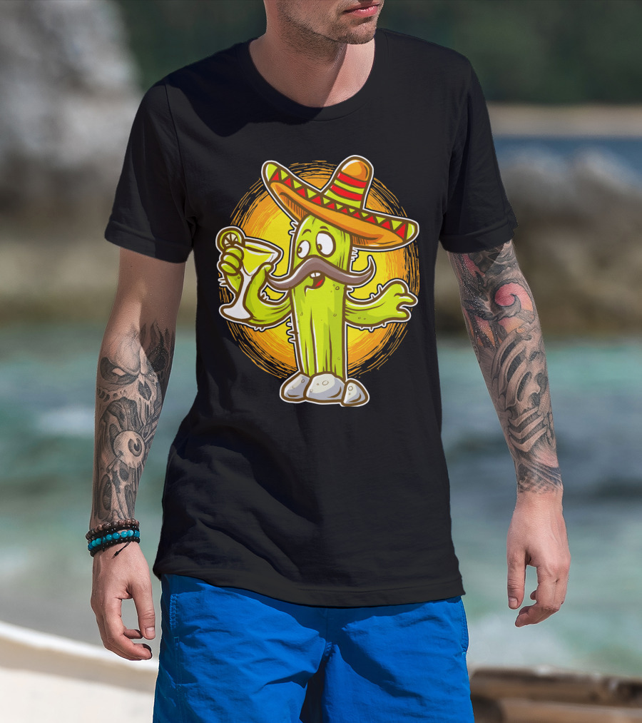 Funny Margarita Cactus Cinco De Mayo Sombrero Mustache Fiesta T-Shirt
